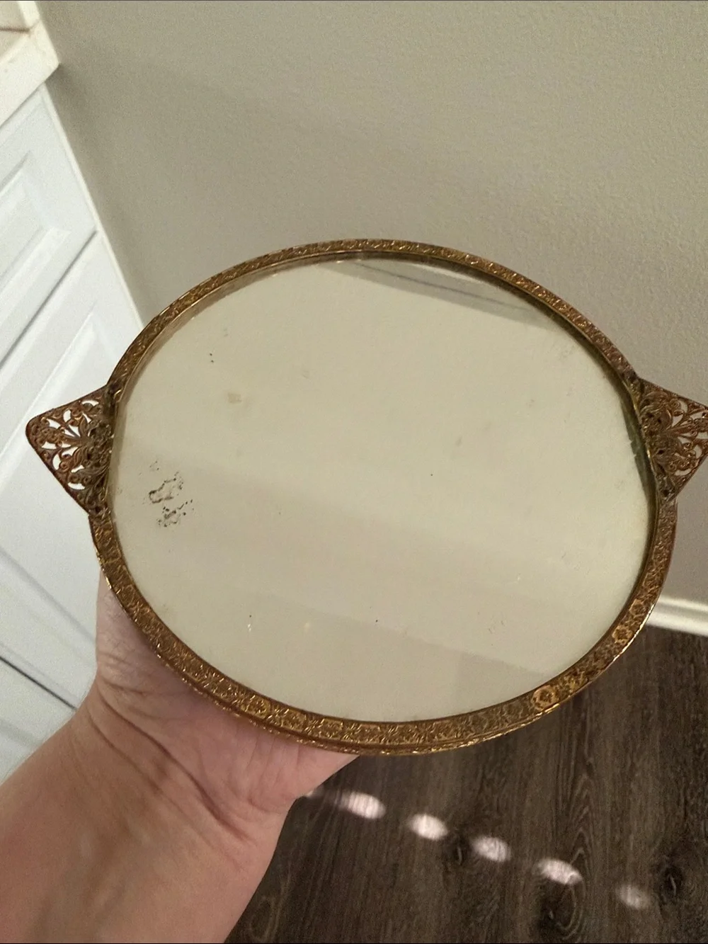 Lot of 2 Vintage Small Dresser Vanity Gold Frame Mirror Trays